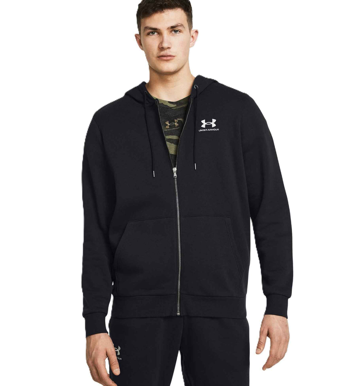 Under Armour Felpa con cappuccio da uomo - UA Essential Fleece Full Zip - 1373881 - Spoorty