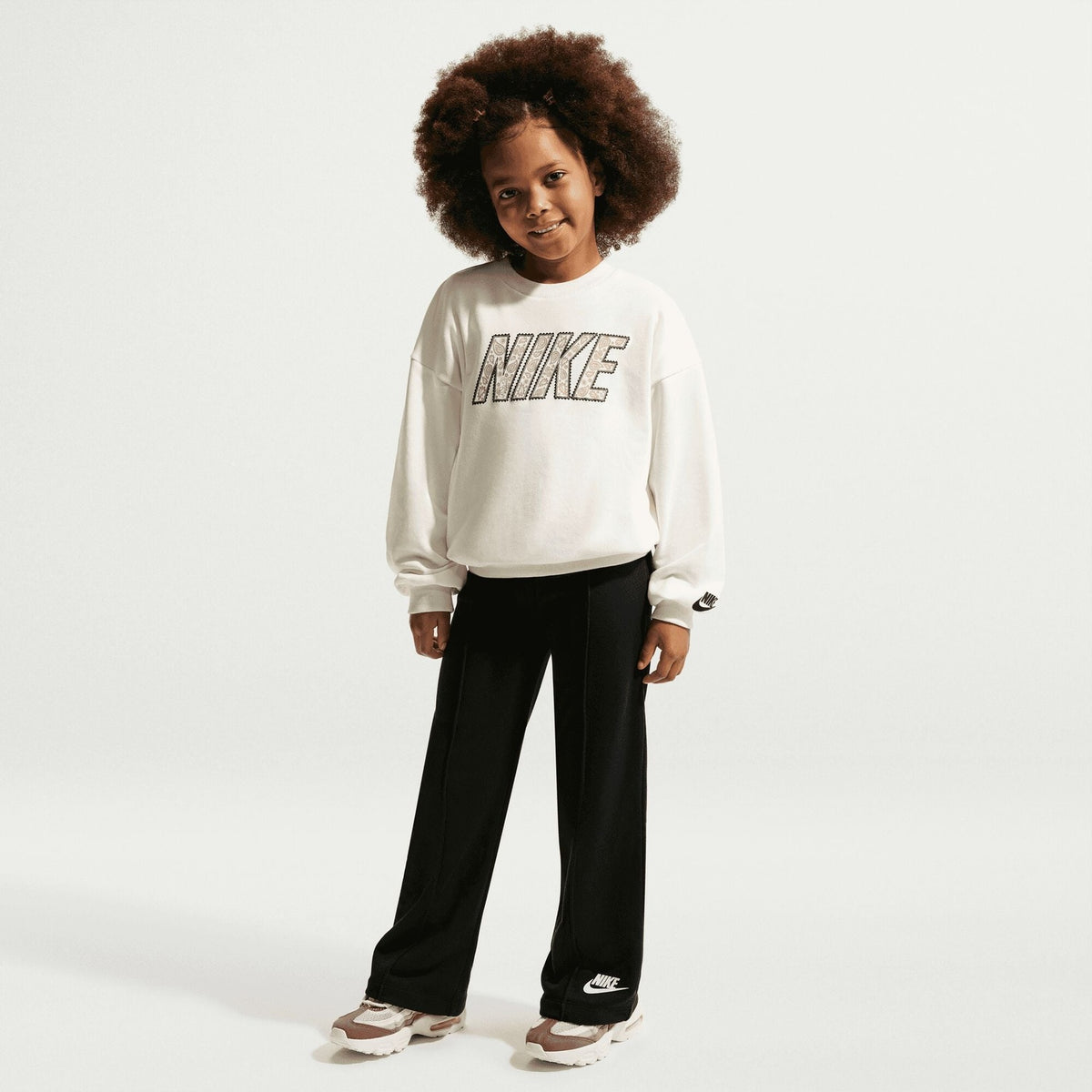 Nike Tuta Bambina Retro French Terry Wide Leg - 36P178 - Black / Sail - vista 1