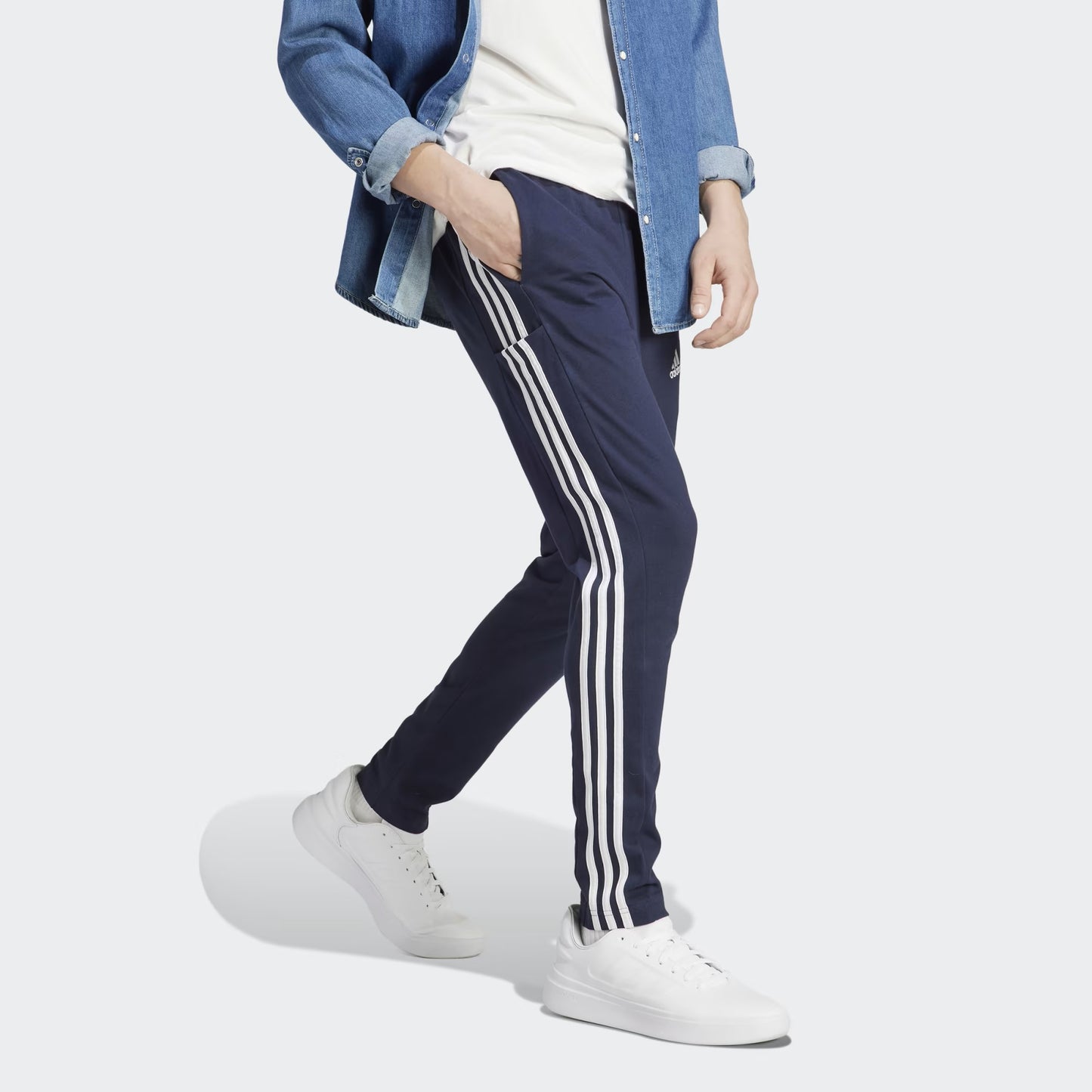 Adidas Pantaloni Jersey Uomo - Tapered Open Hem 3-Stripes - IC0045