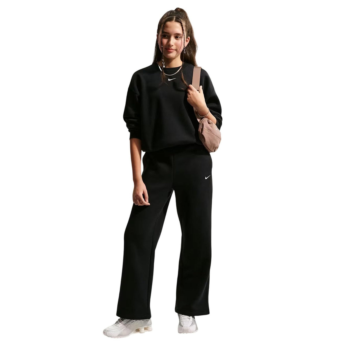 Nike Pantaloni Ragazza Sportswear Studio Fleece Open Hem - IM4973 - Black / White - vista 1