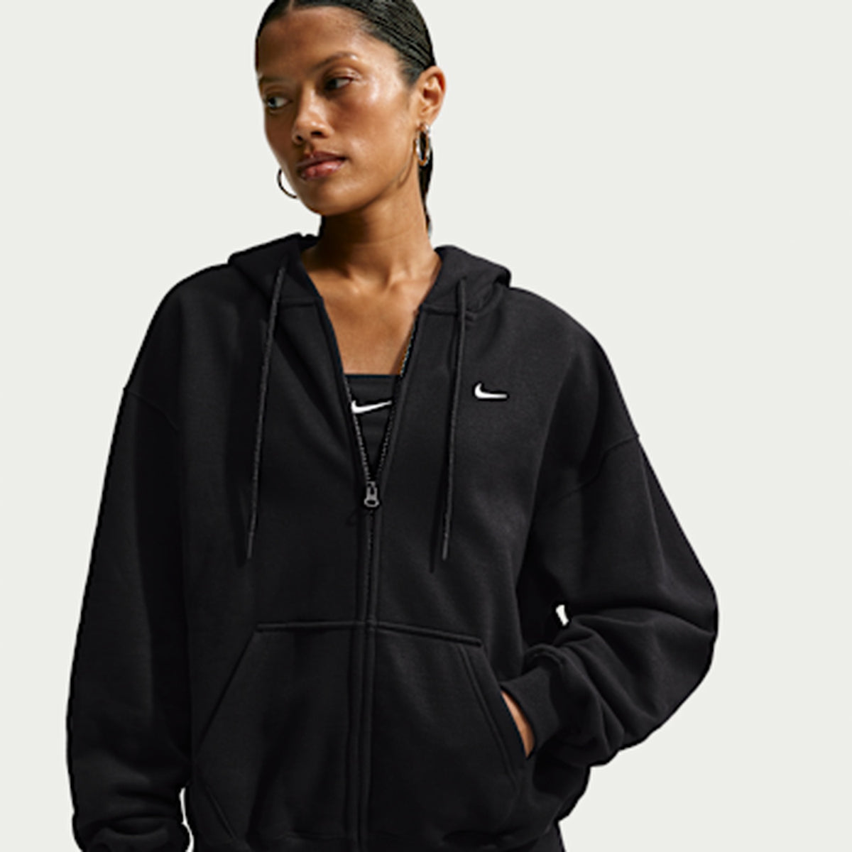 Nike Felpa con Zip e Cappuccio Donna Studio Fleece Medium Weight Oversize - IM8084 - Black - vista 3