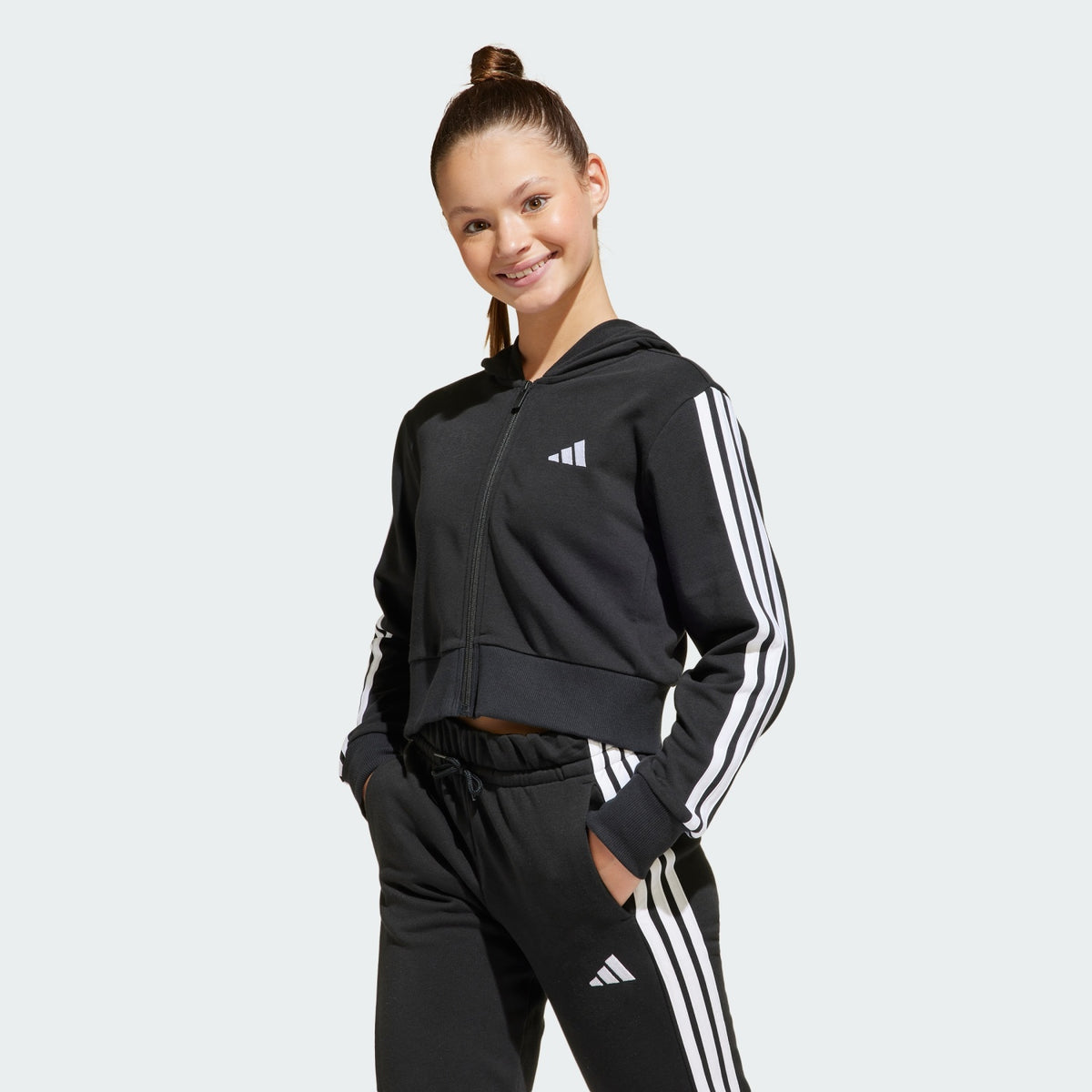 Adidas Felpa Ragazza Essentials 3-Stripes con Zip - JJ0956 - vista principale