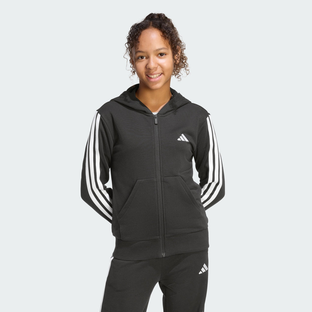 Adidas Felpa Ragazza Essentials 3-Stripes con Zip - KC8735 - vista 2