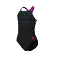 Arena Costume intero Bambina Painterly V Back - 011756 - 590 - BLACK-VERY FUCHSIA - vista frontale