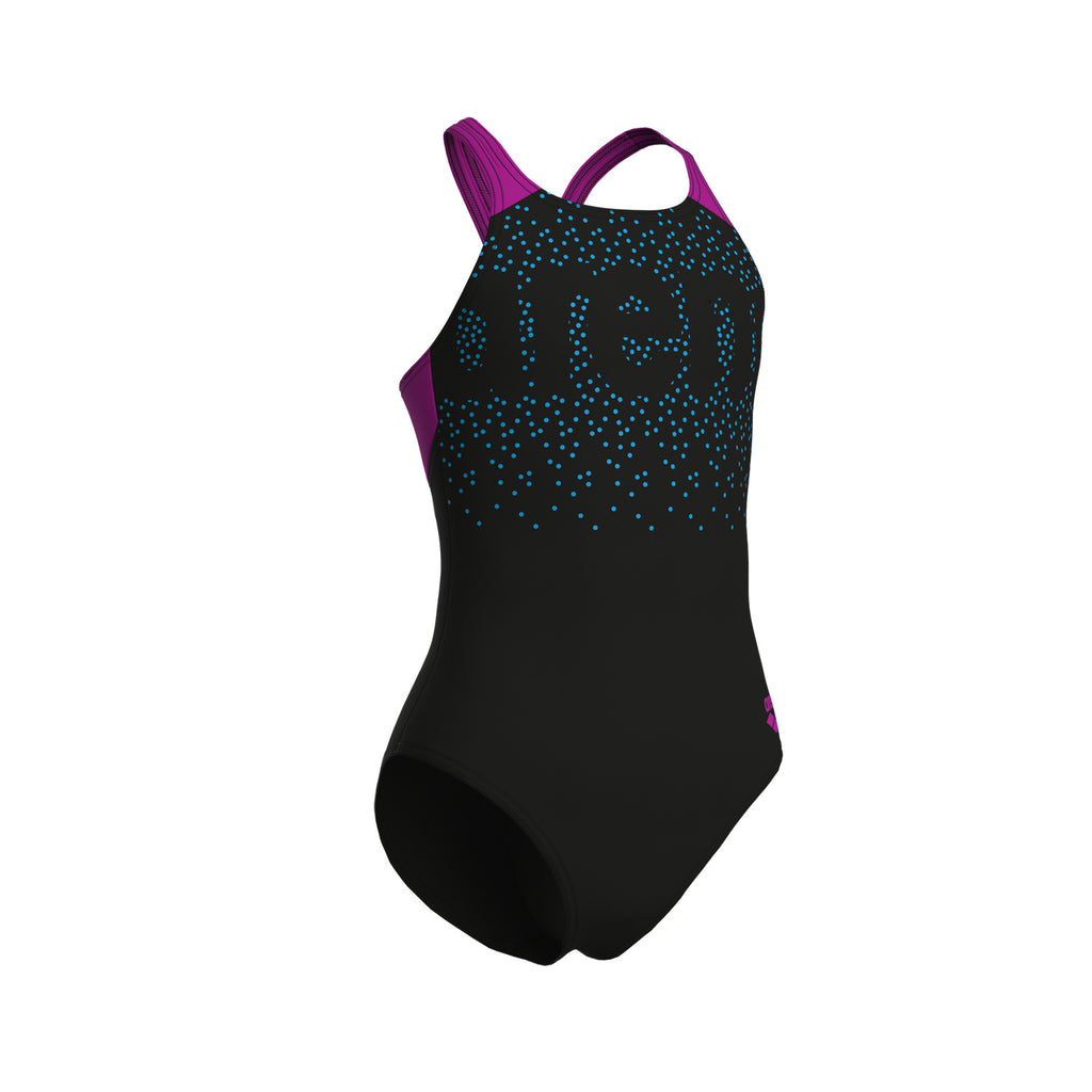 Arena Costume intero Bambina Painterly V Back - 011756 - 590 - BLACK-VERY FUCHSIA - vista posteriore