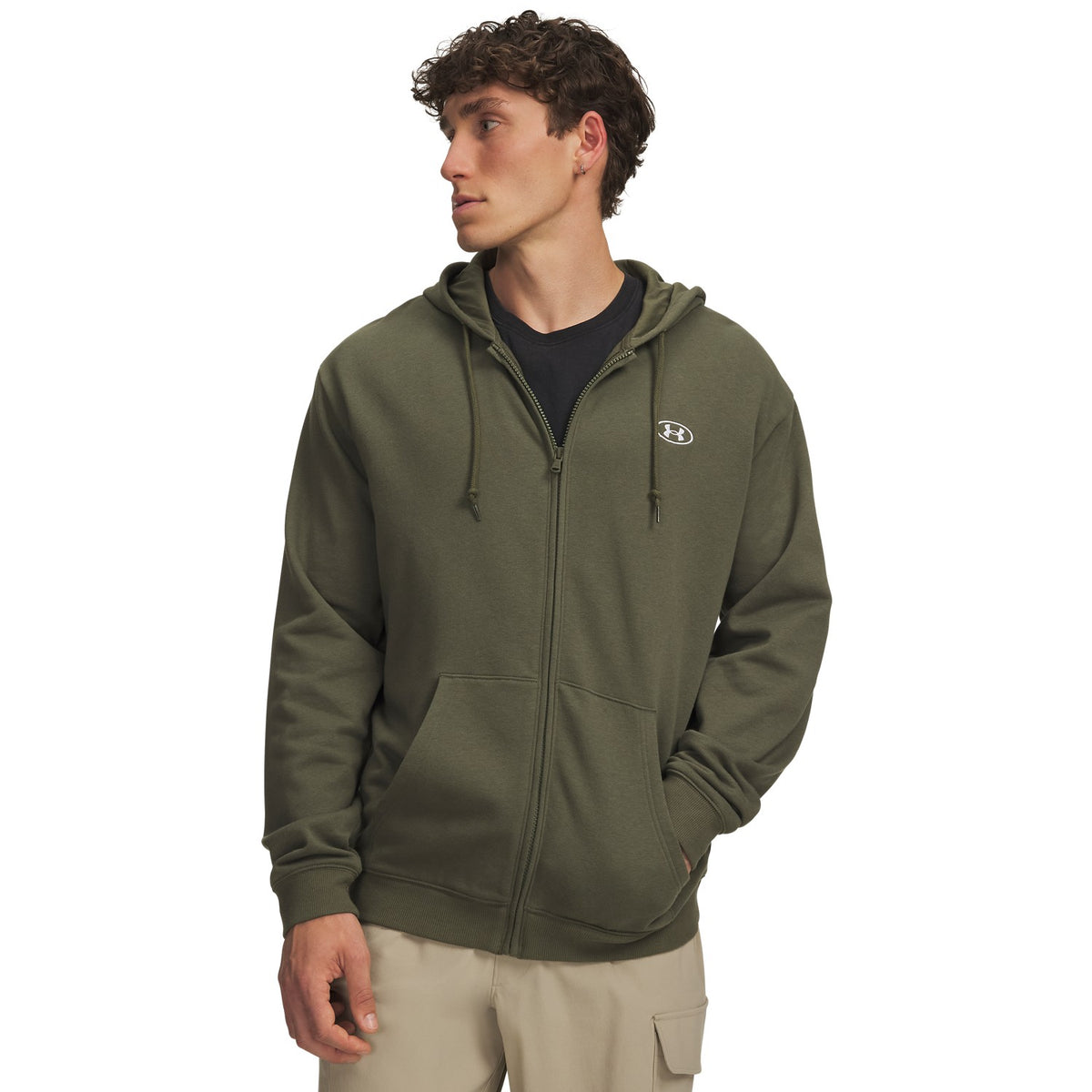 Under Armour Rival Fleece Full-Zip Hoodie 391 - MARINE OD GREEN vista frontale