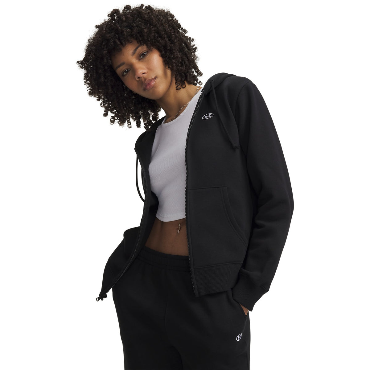 Under Armour Rival Fleece Full-Zip Hoodie 008 - ULTIMATE BLACK vista frontale